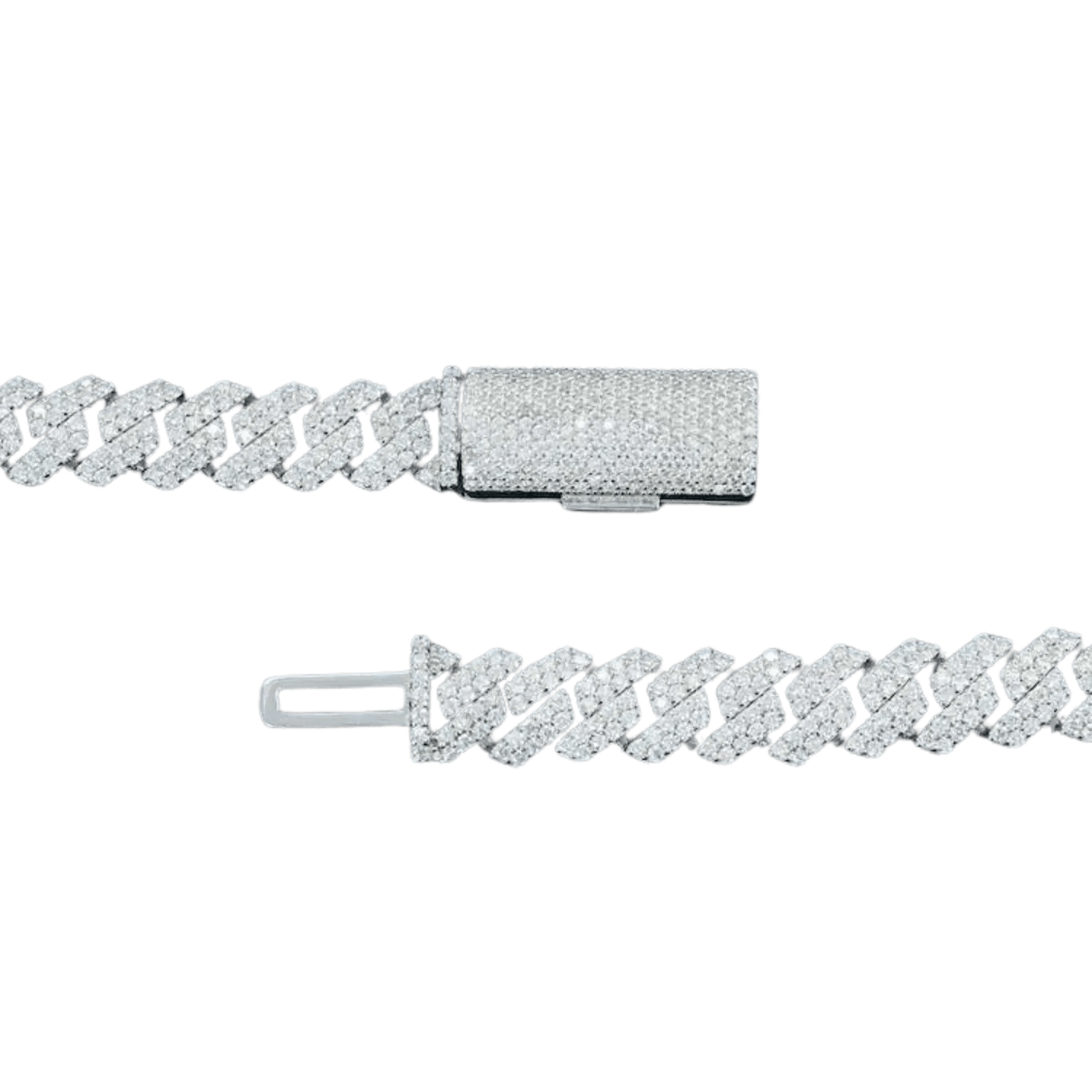 10MM Diamond 2 Row Cuban Link Chain | White Gold - Superior Stirling
