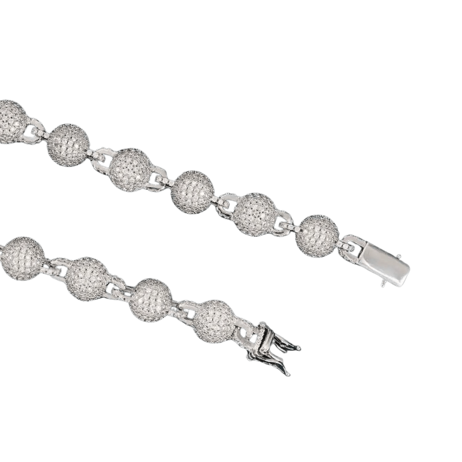 10MM Diamond Baguette Bead Link Cross Chain | White Gold - Superior Stirling