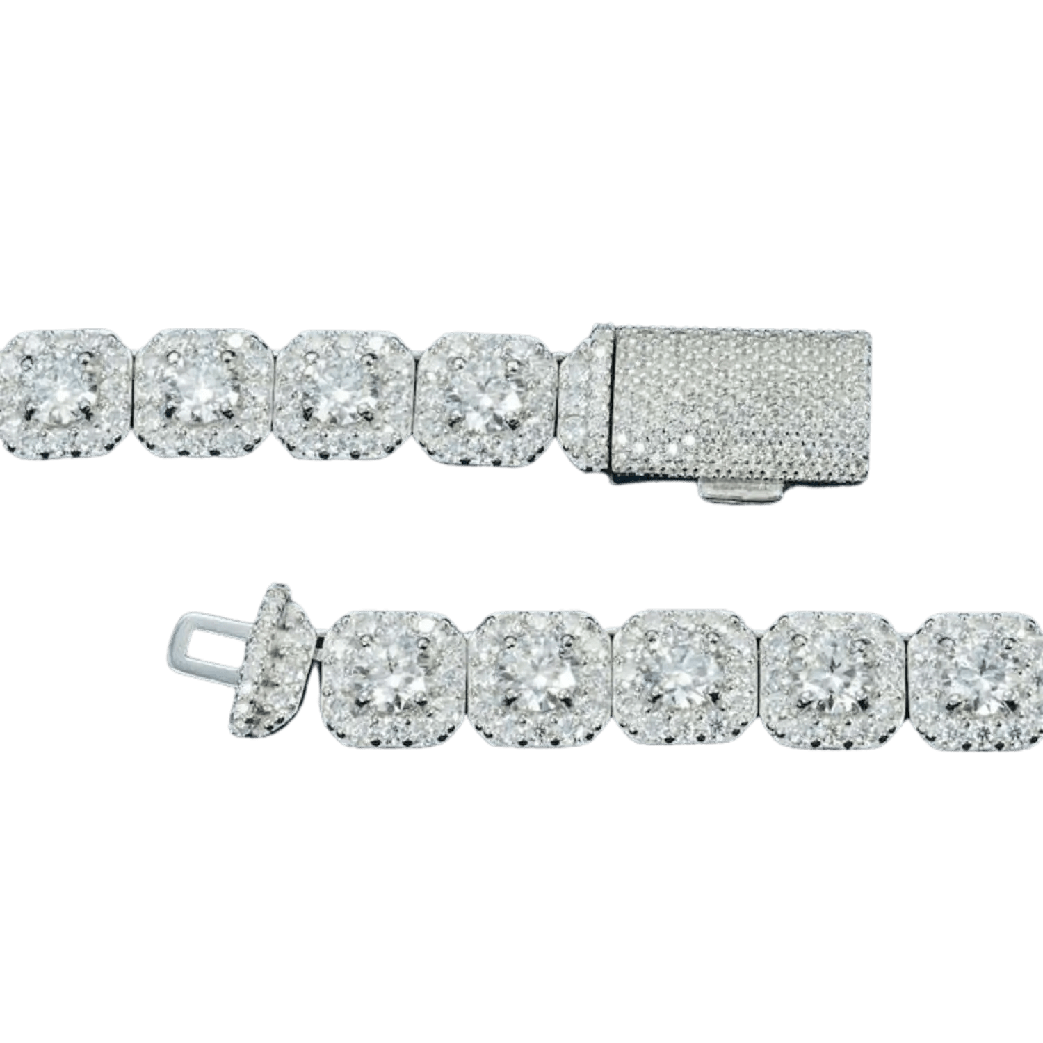 10MM Diamond Square Halo Set Chain | White Gold - Superior Stirling
