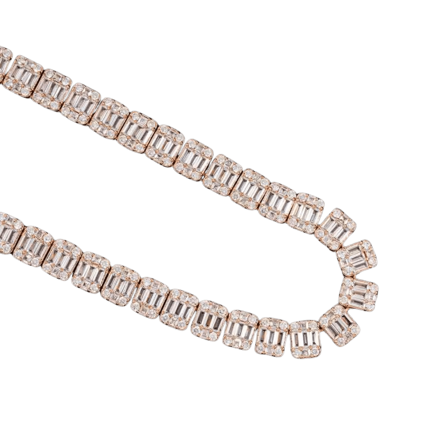 11MM Diamond Baguette Cluster Tennis Chain | Rose Gold - Superior Stirling