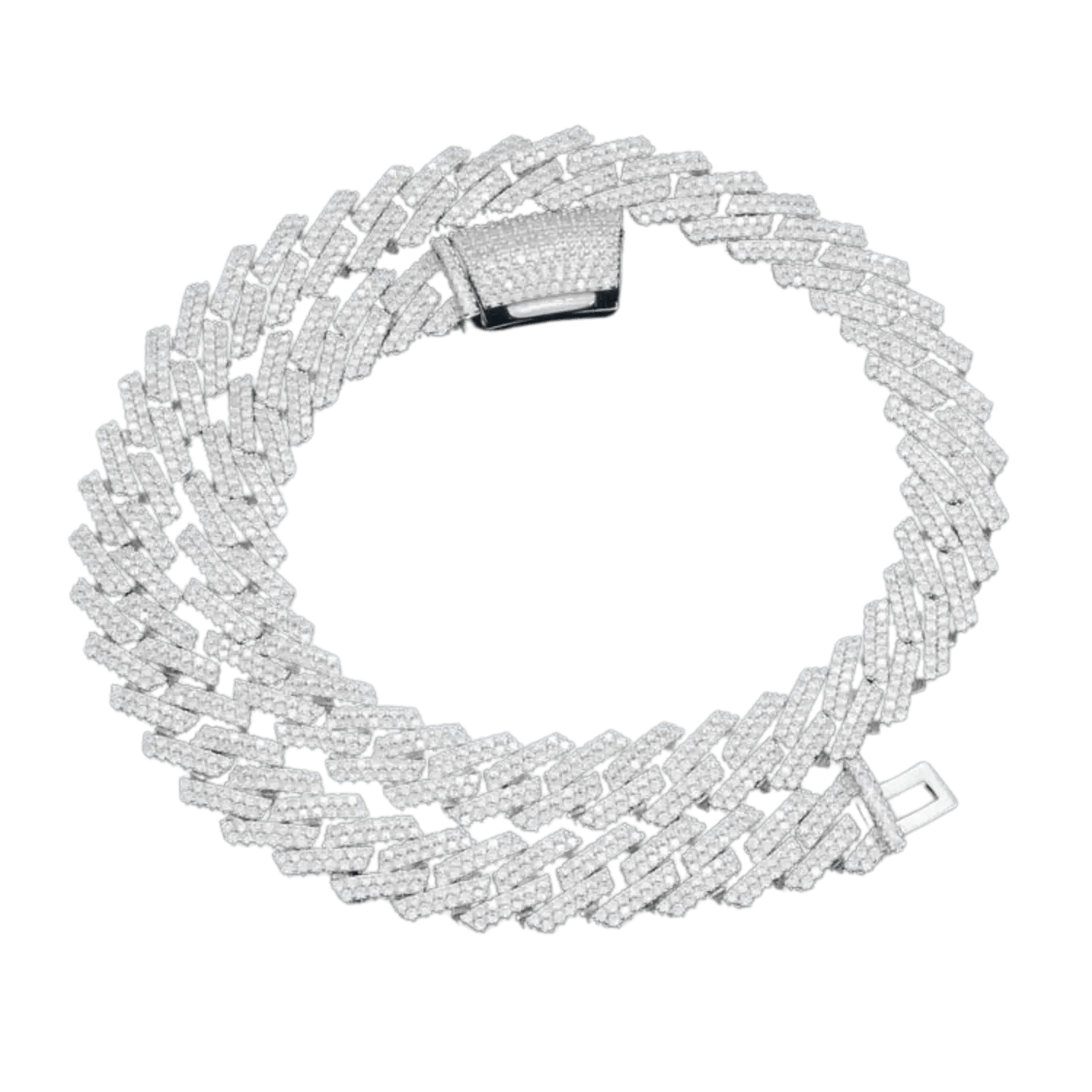 13MM Diamond 2 Row Cuban Link Chain | White Gold - Superior Stirling