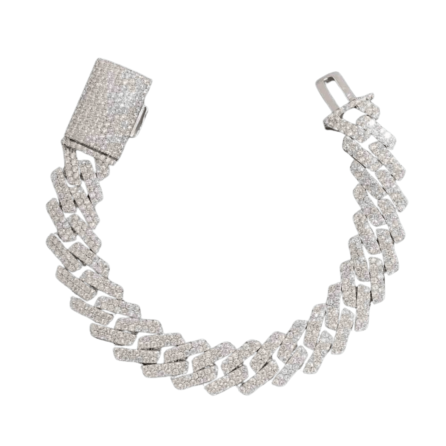 15MM Diamond 2 Row Cuban Link Bracelet | White Gold - Superior Stirling