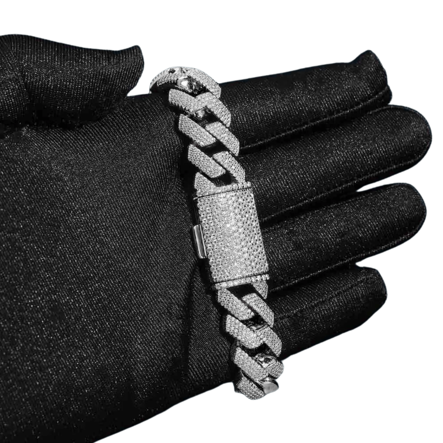 15MM Diamond 4 Row Cuban Link Bracelet | White Gold - Superior Stirling