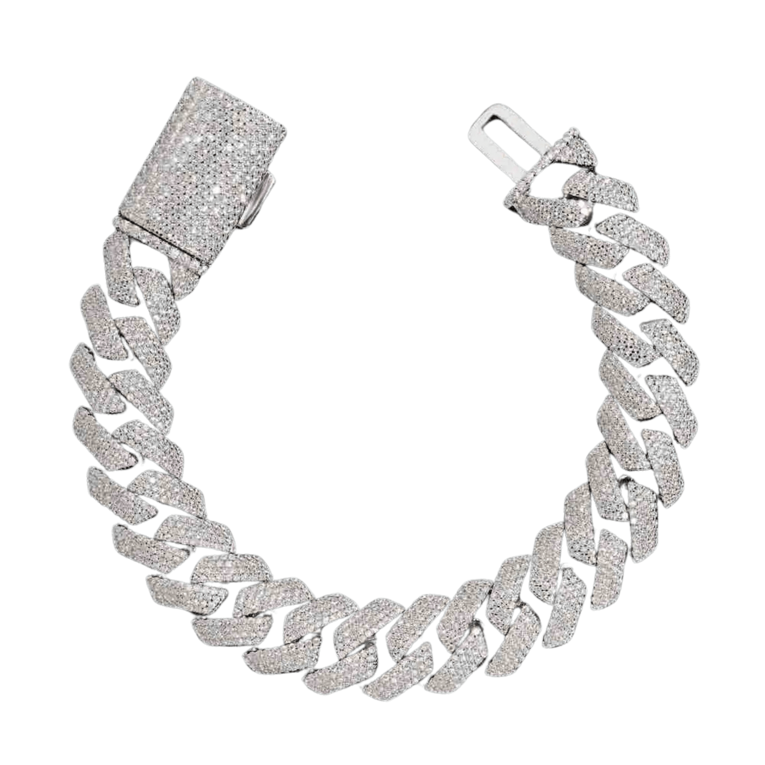 15MM Diamond 4 Row Cuban Link Bracelet | White Gold - Superior Stirling