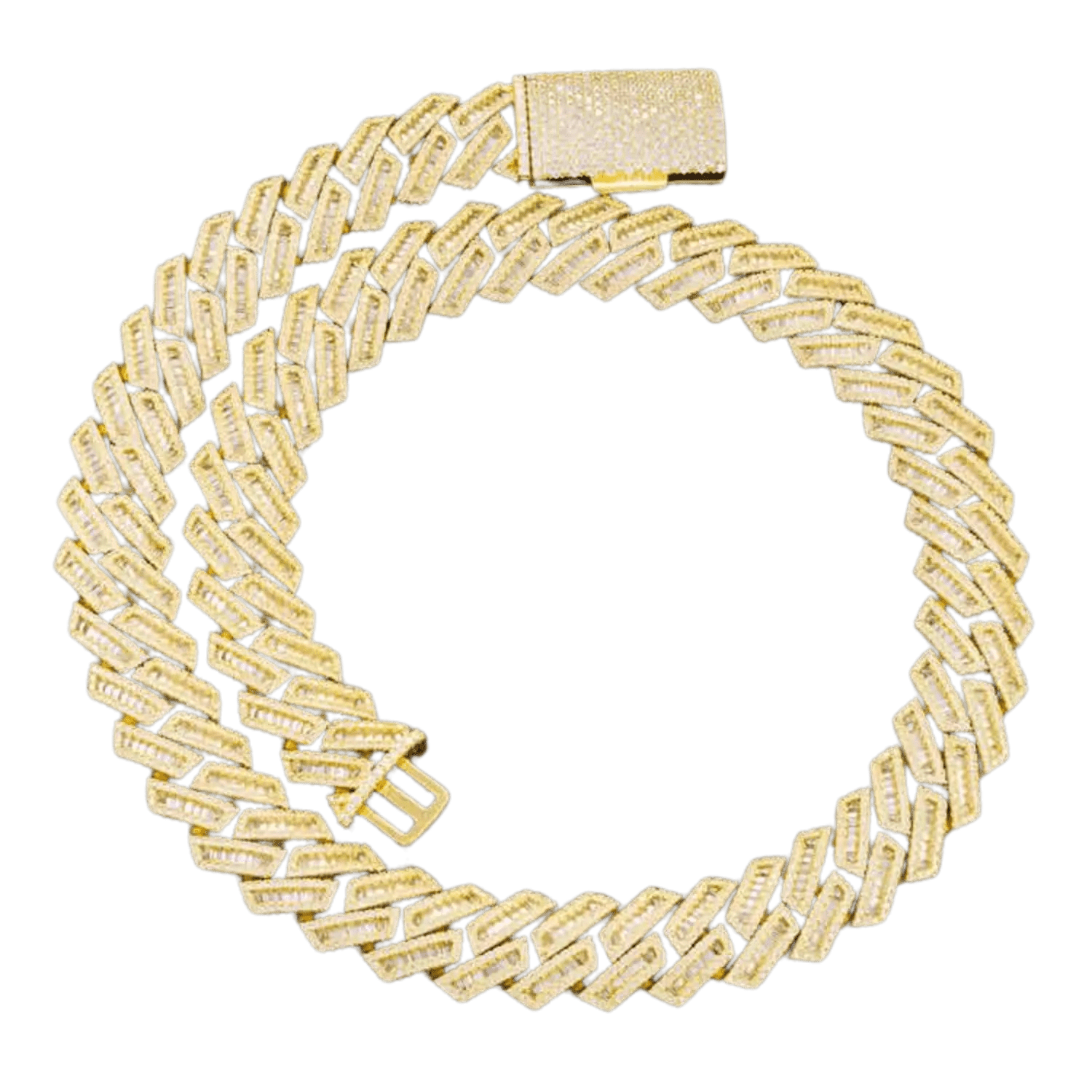 15MM Diamond Baguette Cuban Link Chain | Yellow Gold - Superior Stirling