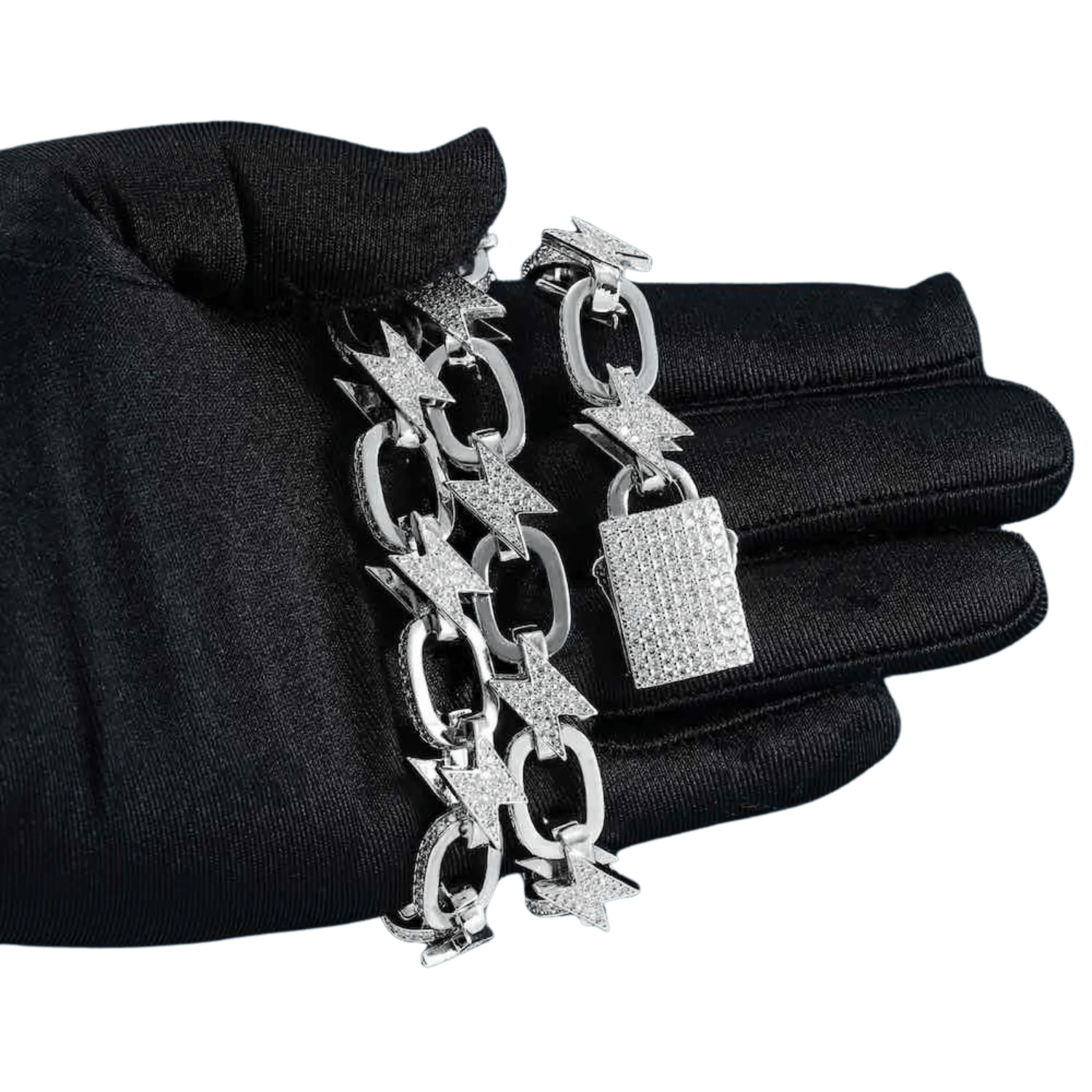 15MM Diamond Bolt Link Chain | White Gold - Superior Stirling