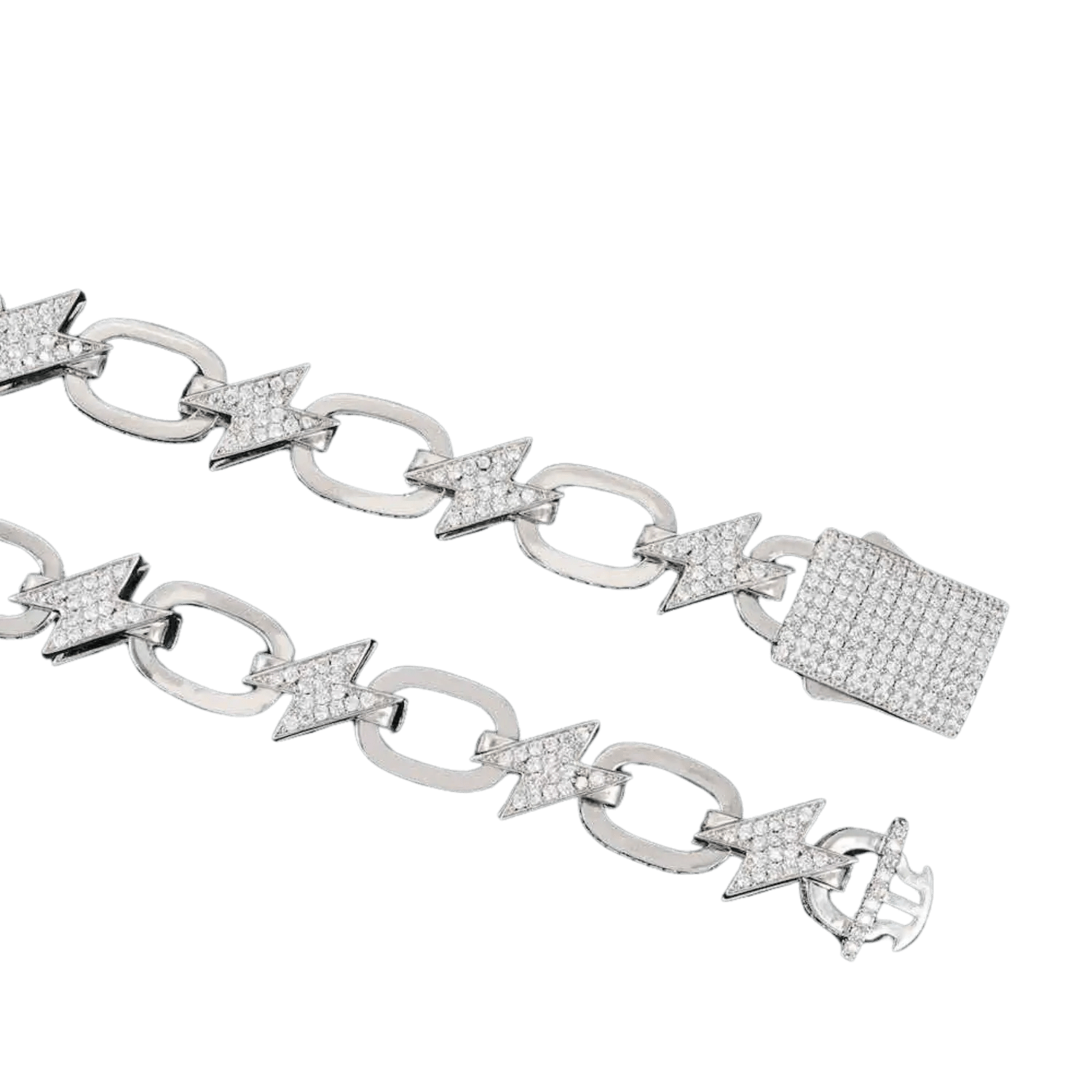 15MM Diamond Bolt Link Chain | White Gold - Superior Stirling