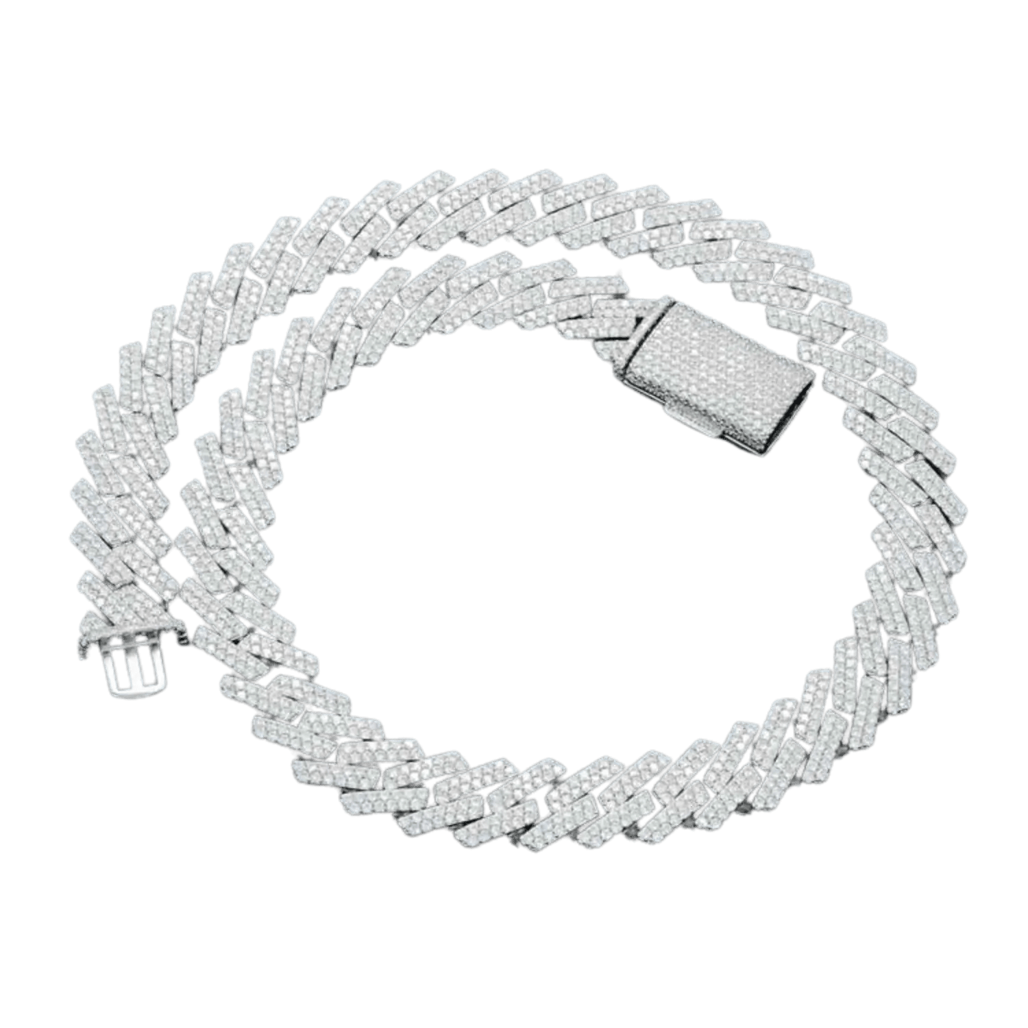 18MM Diamond 2 Row Cuban Link Chain | White Gold - Superior Stirling