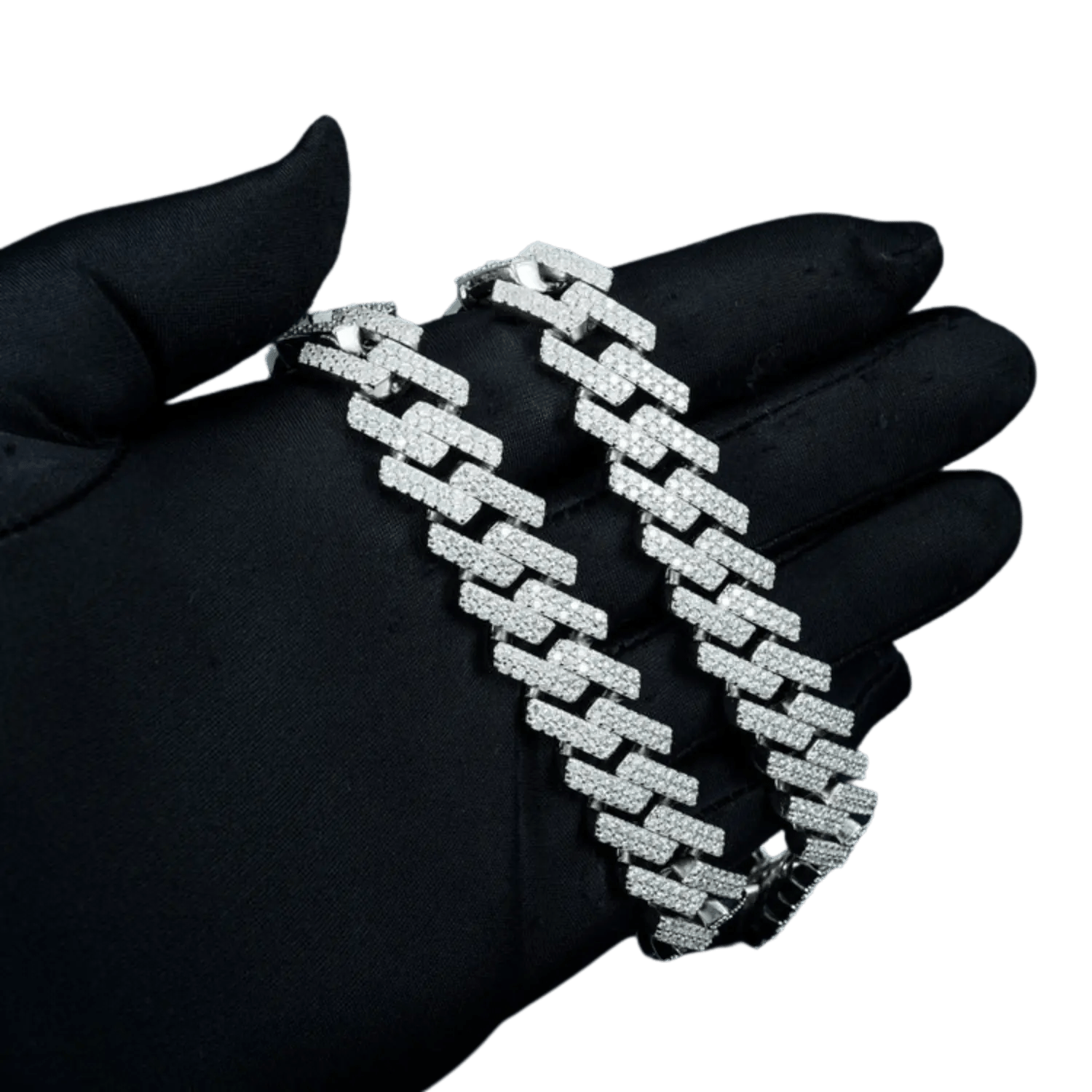 18MM Diamond 2 Row Cuban Link Chain | White Gold - Superior Stirling