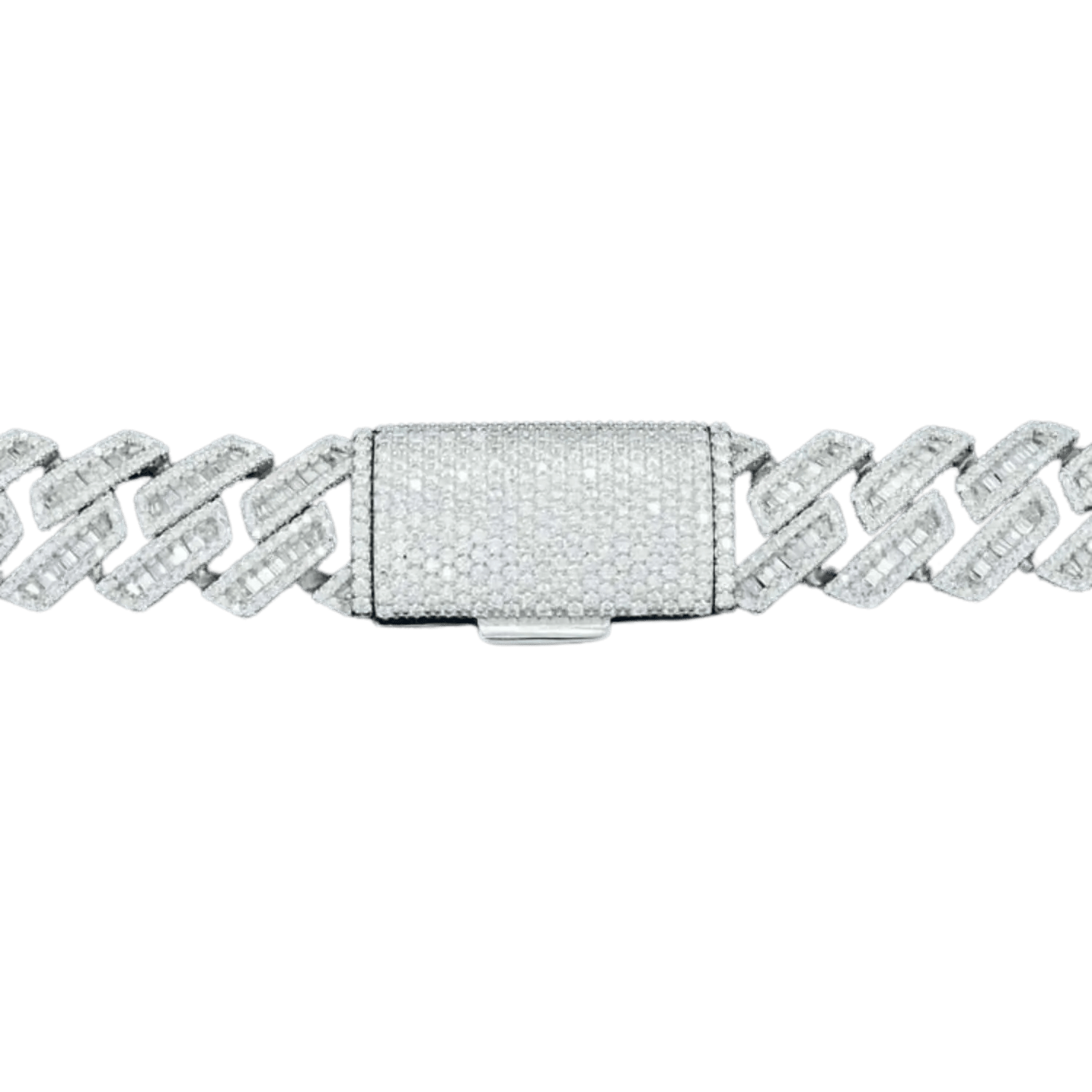 18MM Diamond Baguette Miami Cuban Link Chain | White Gold - Superior Stirling