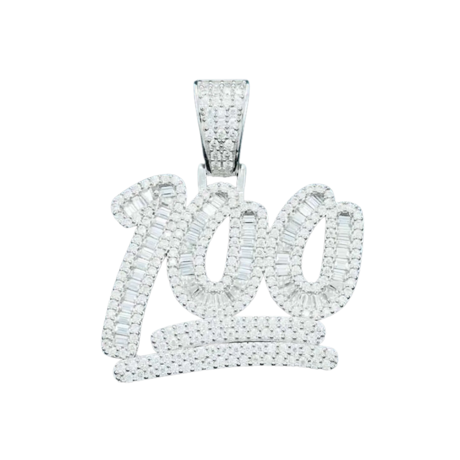 Diamond 100 Emoji Baguette Pendant | White Gold