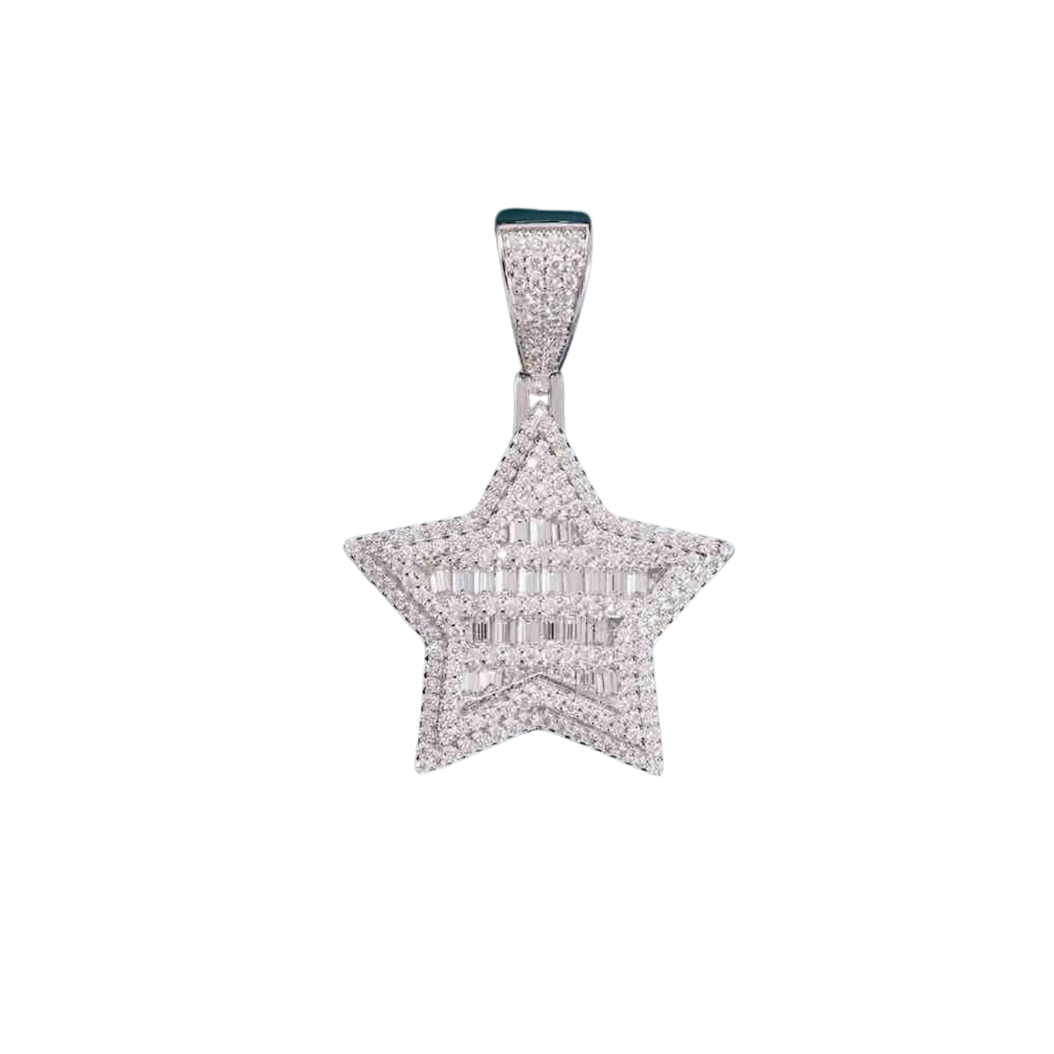 Diamond Baguette Star Pendant | White Gold Superior Stirling