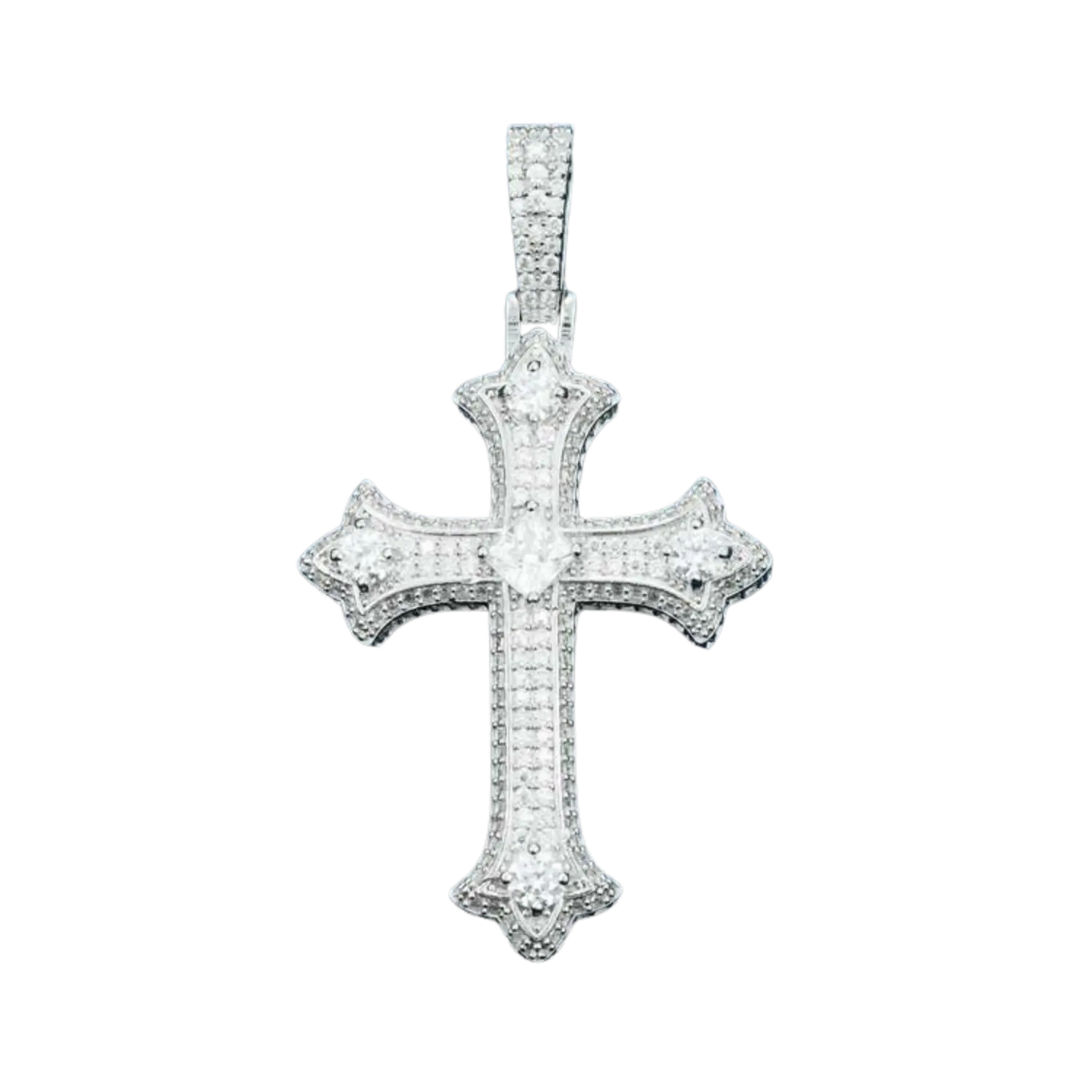 Diamond Iced Out Cross Pendant | White Gold