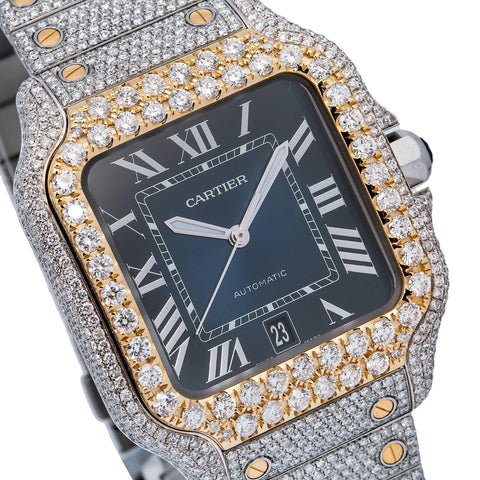 Cartier Santos WSSA0030 40MM with Blue Dial Diamond Pave Set - Superior Stirling