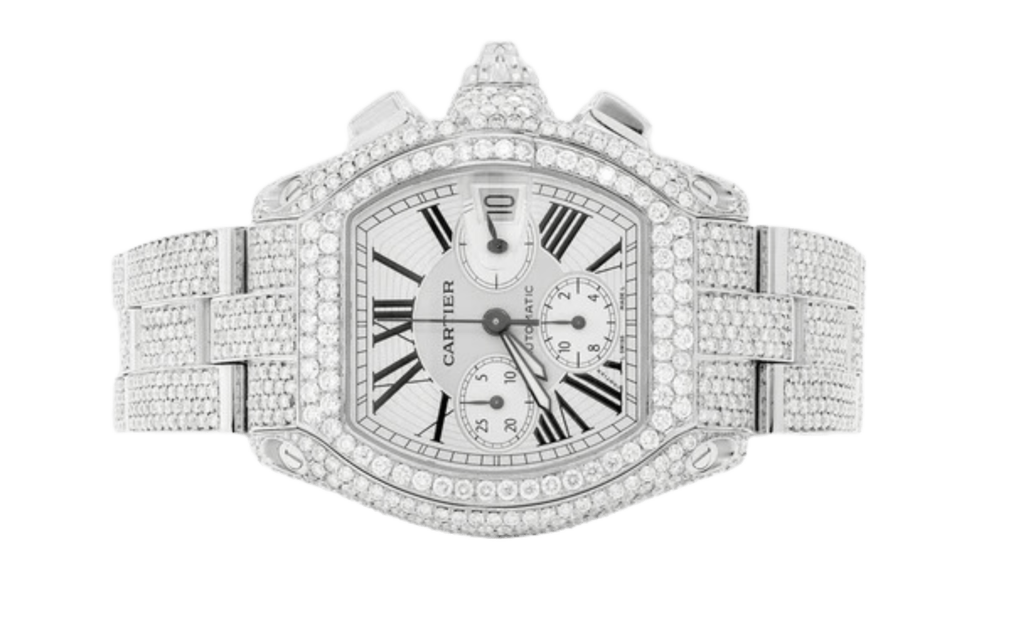 Custom Cartier Chronograph in Steel with White Diamonds - 41MM - Superior Stirling