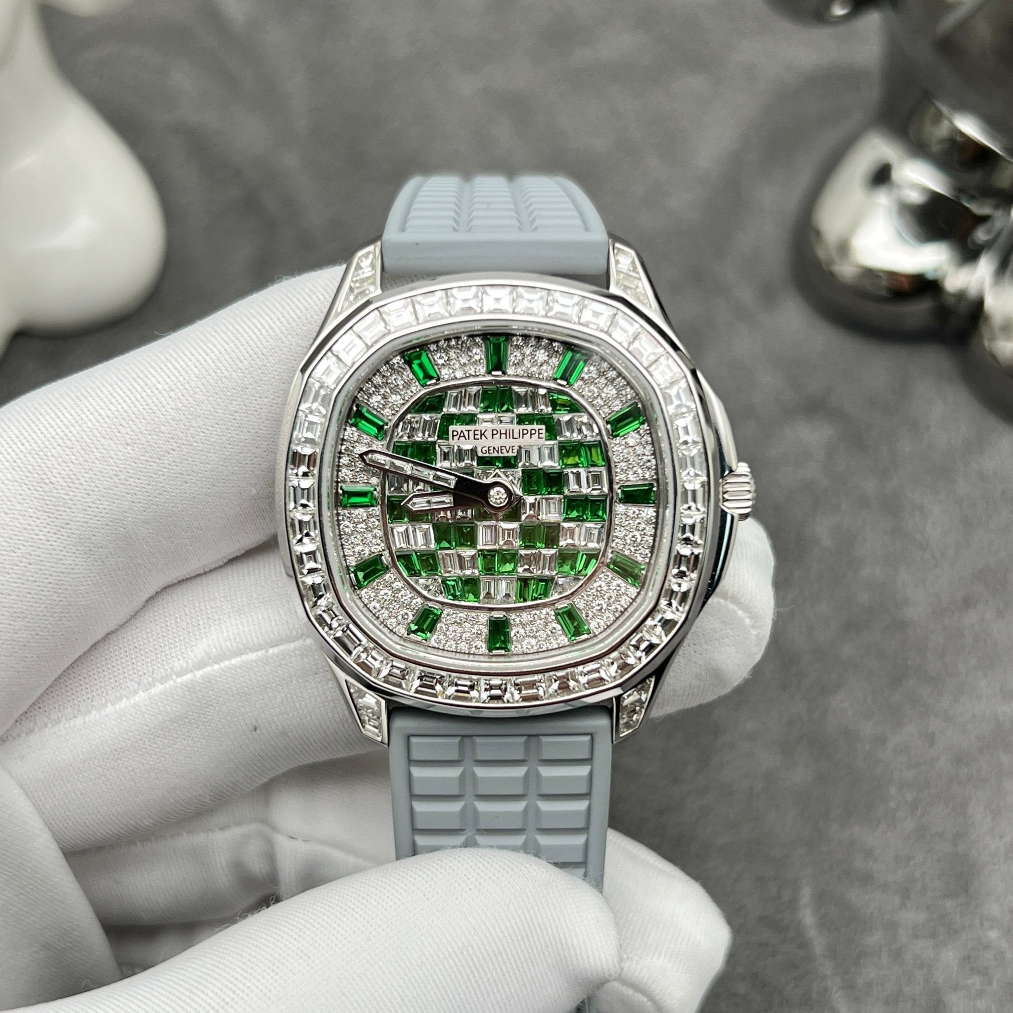 Customised Patek Phillipe Aquanut Chequered Diamonds - Superior Stirling