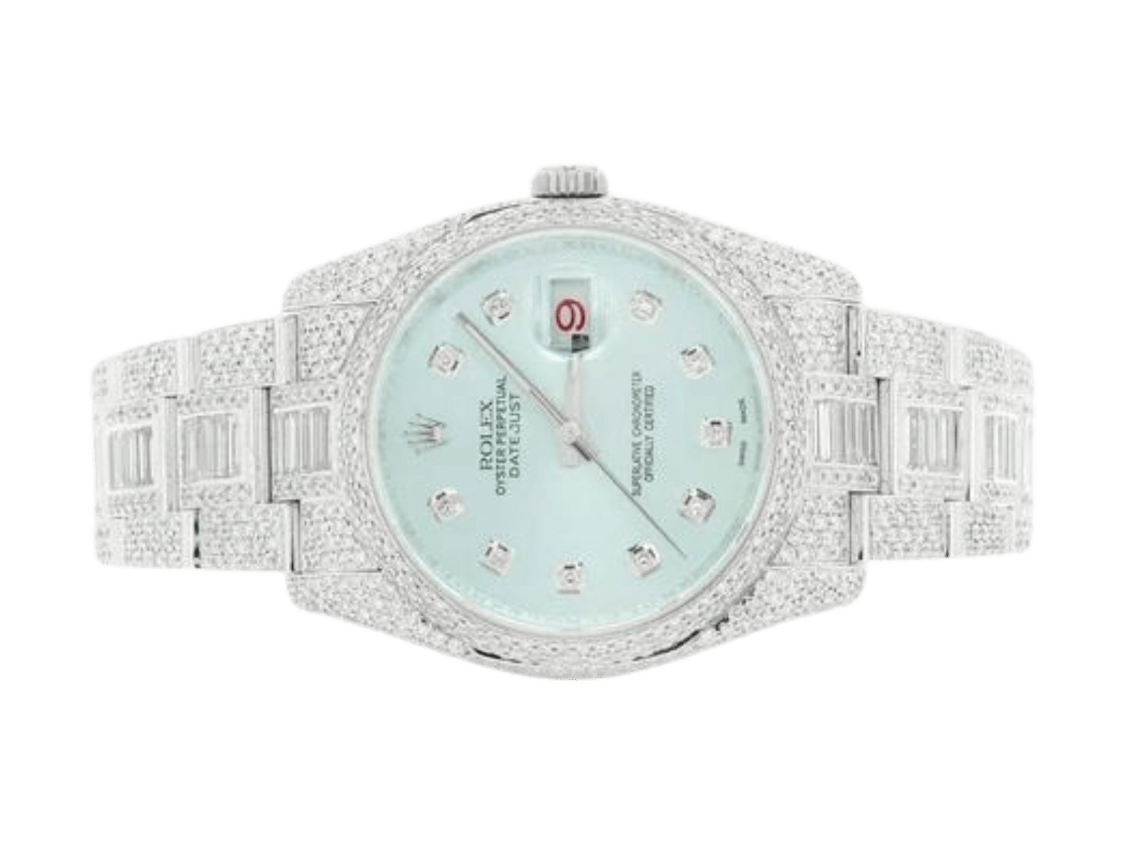 Customised Rolex DateJust with Round and Baguette Cut Diamonds - 36MM - Superior Stirling