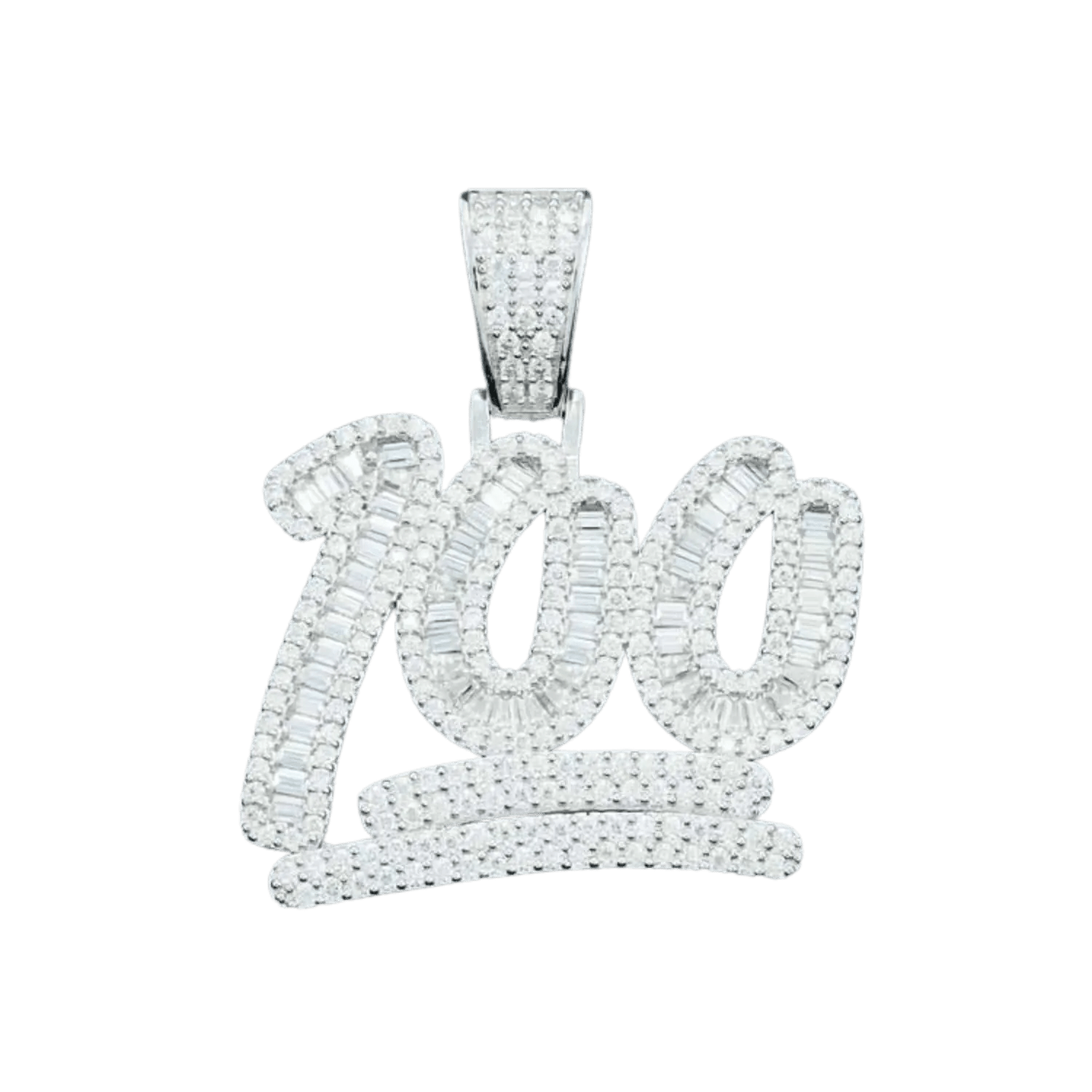 Diamond 100 Emoji Baguette Pendant | White Gold - Superior Stirling
