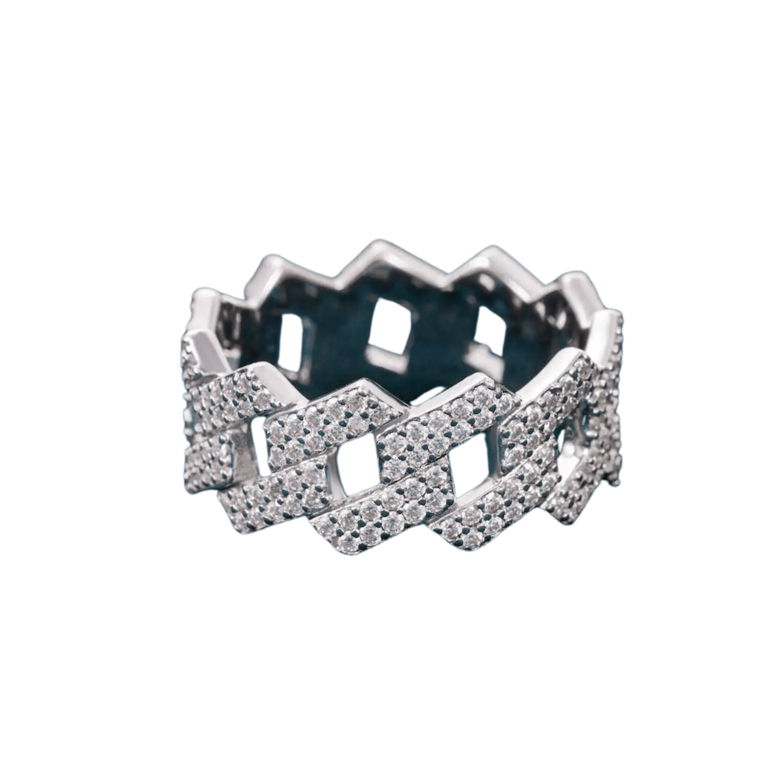 Diamond 2 Row Cuban Link Ring | White Gold - Superior Stirling