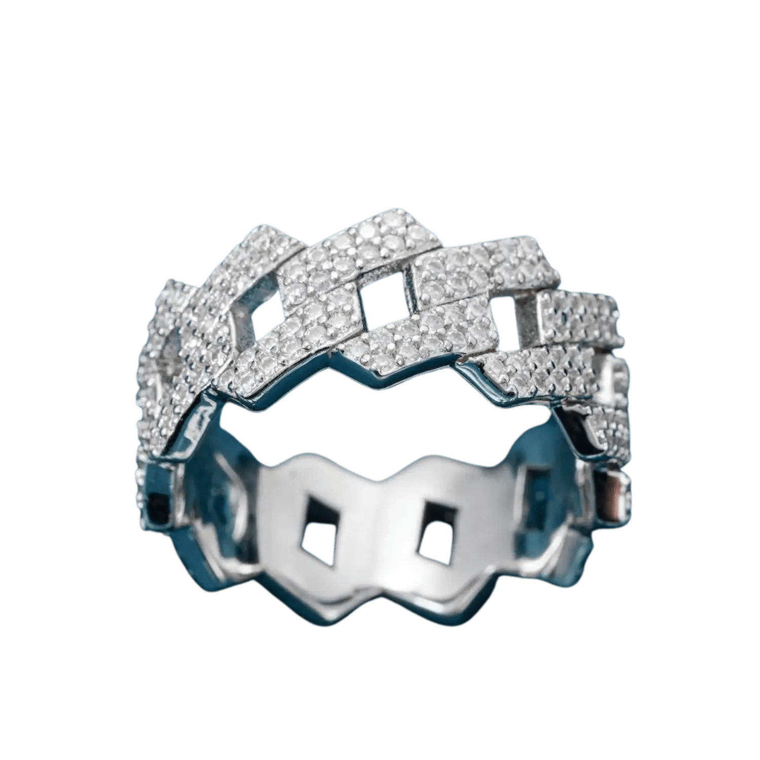 Diamond 2 Row Cuban Link Ring | White Gold - Superior Stirling