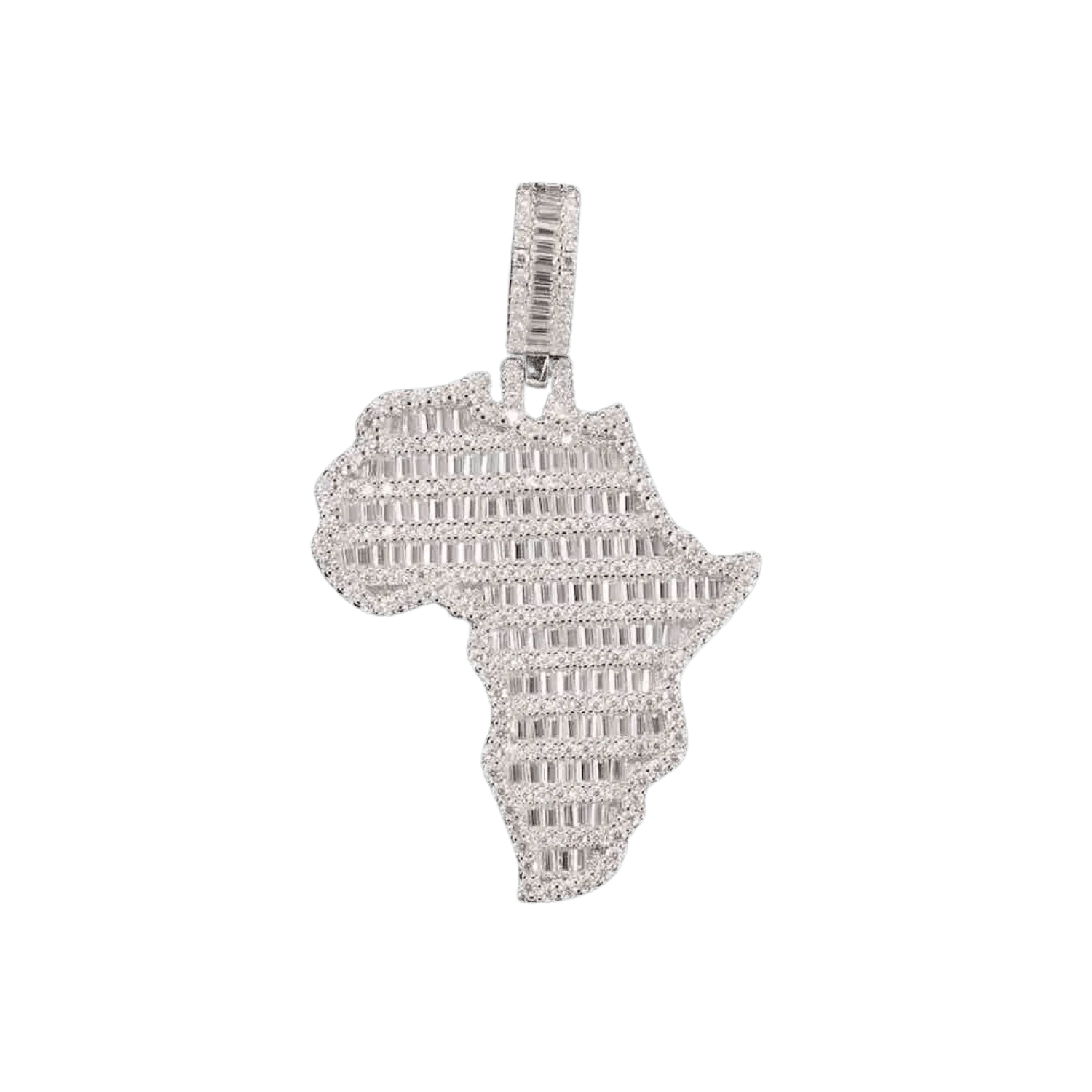 Diamond Baguette Africa Pendant | White Gold - Superior Stirling