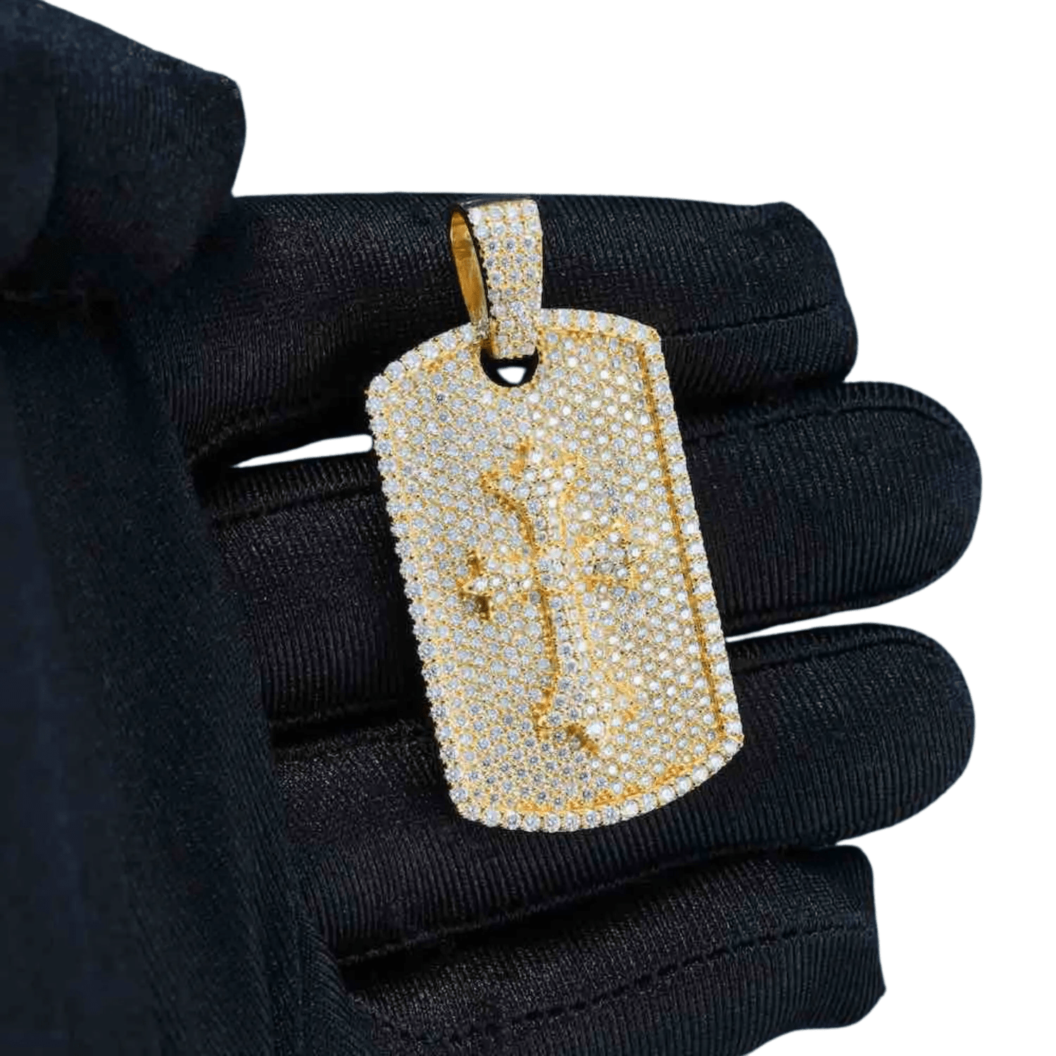 Diamond Cross Dog Tag | Yellow Gold - Superior Stirling