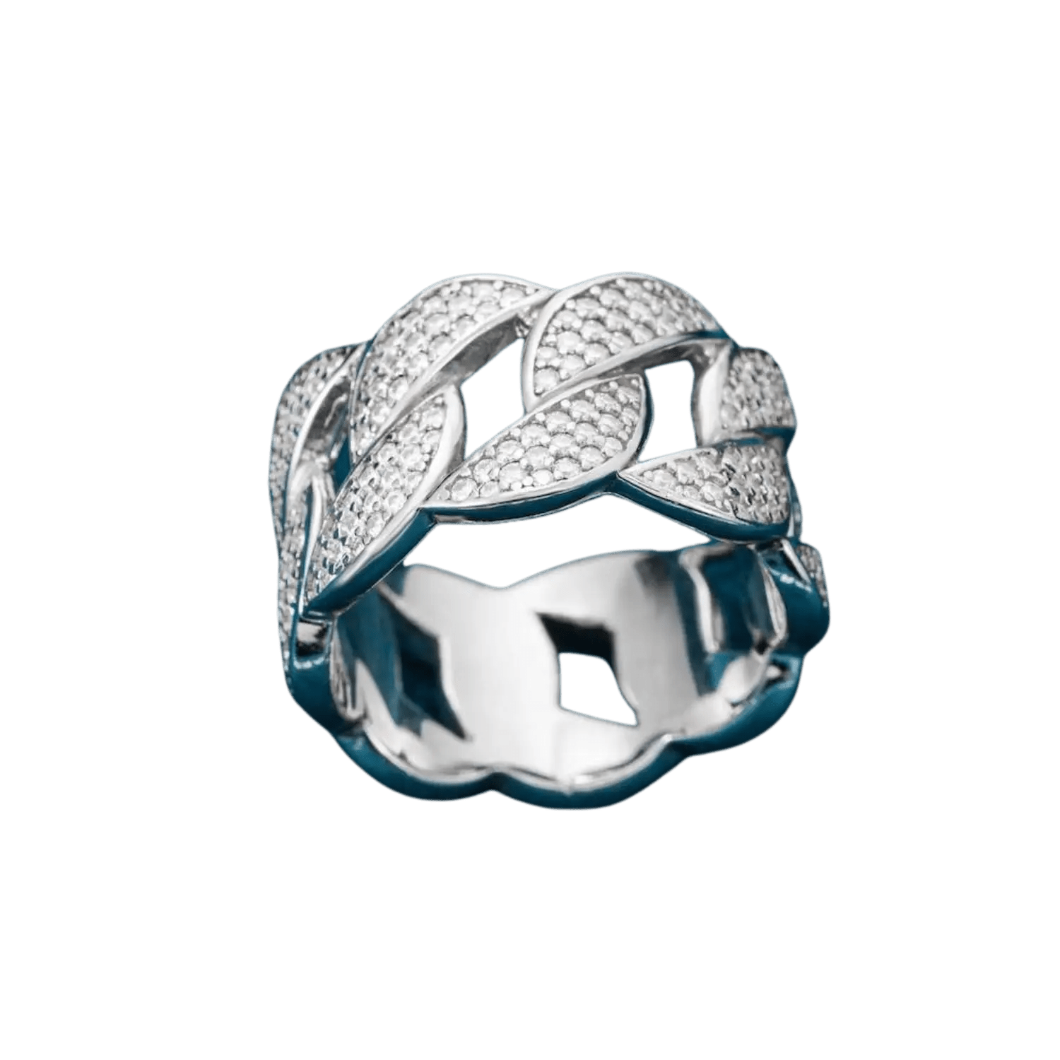 Diamond Cuban Rounded Link Ring | White Gold - Superior Stirling