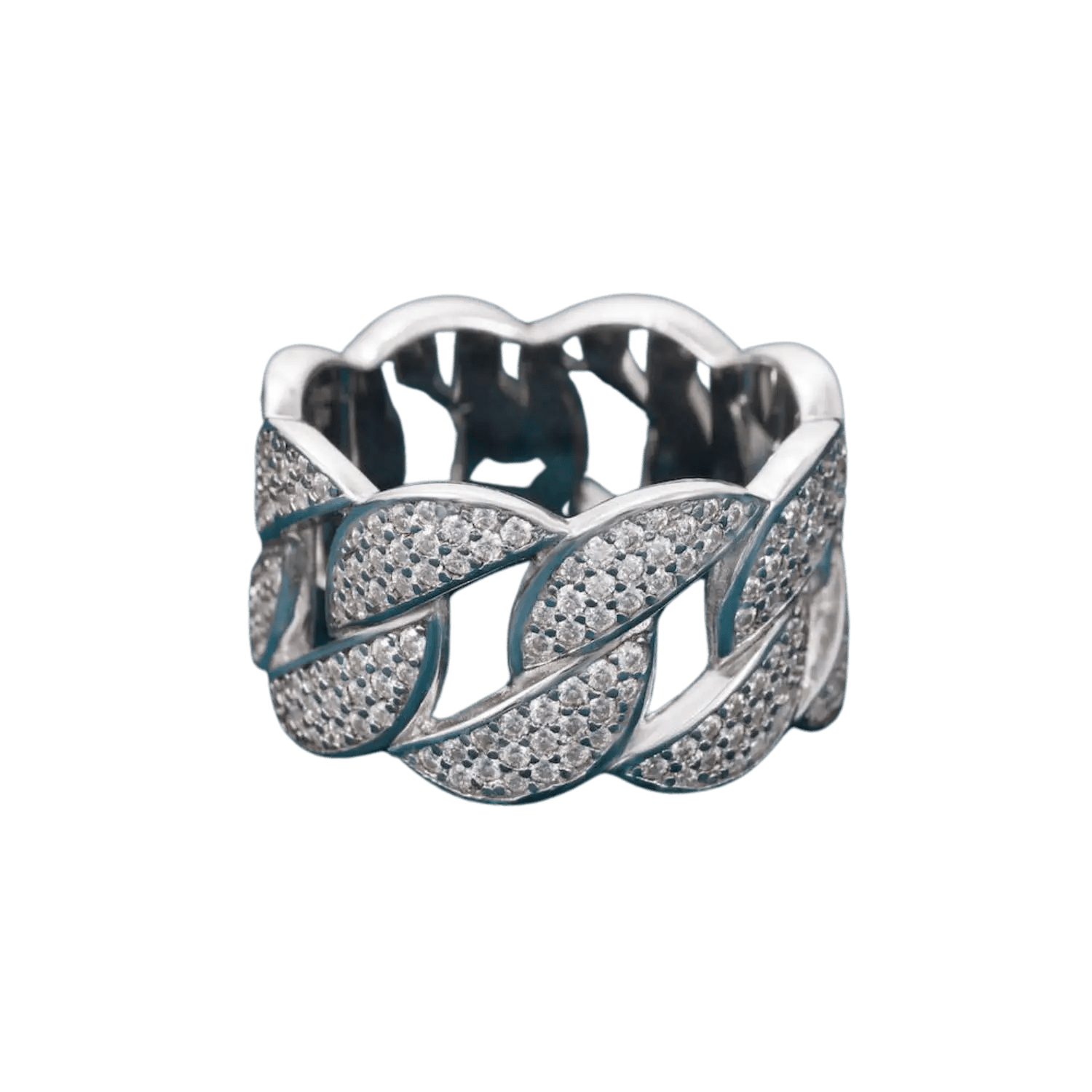 Diamond Cuban Rounded Link Ring | White Gold - Superior Stirling