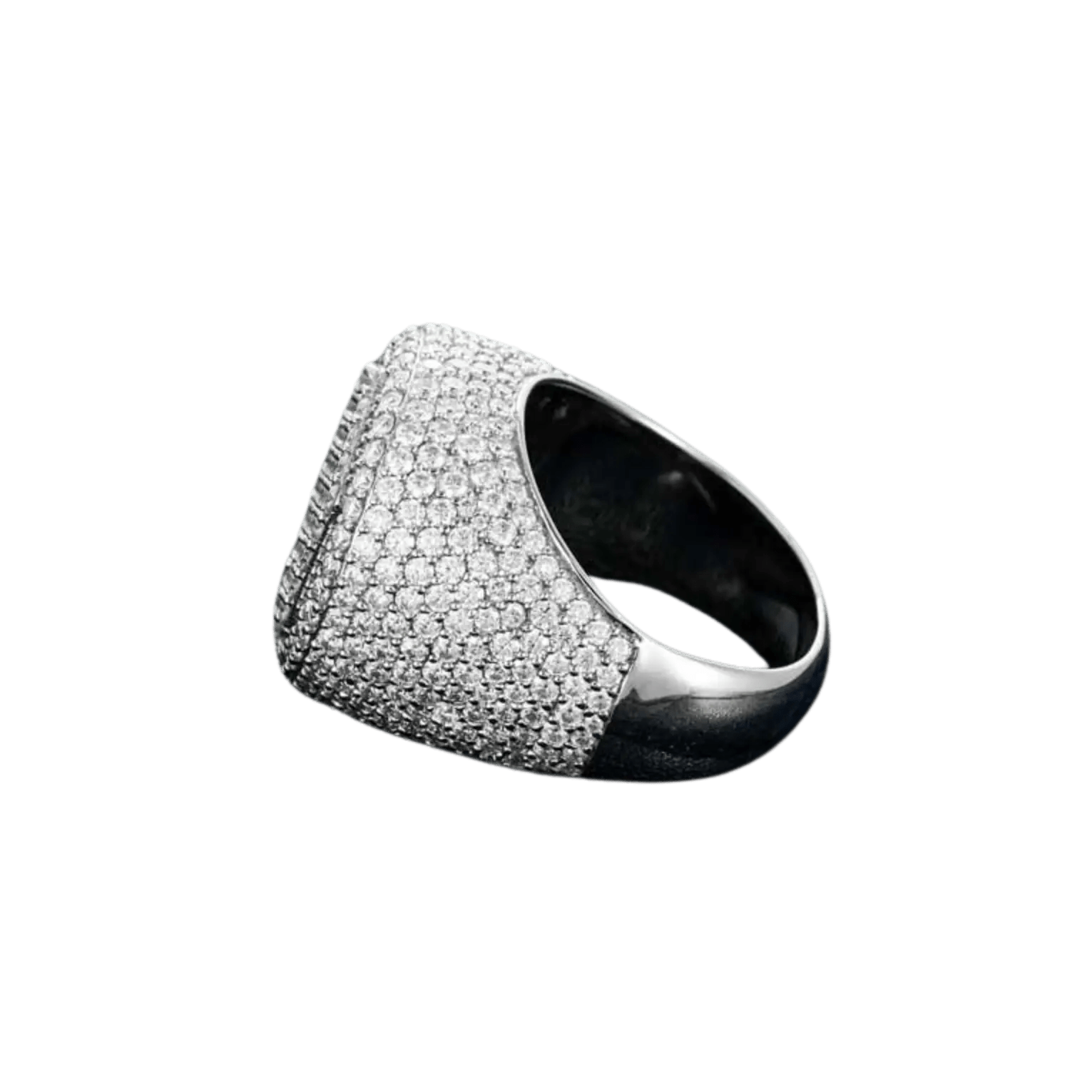 Diamond Hexagon Iced Out Signet Ring | White Gold - Superior Stirling
