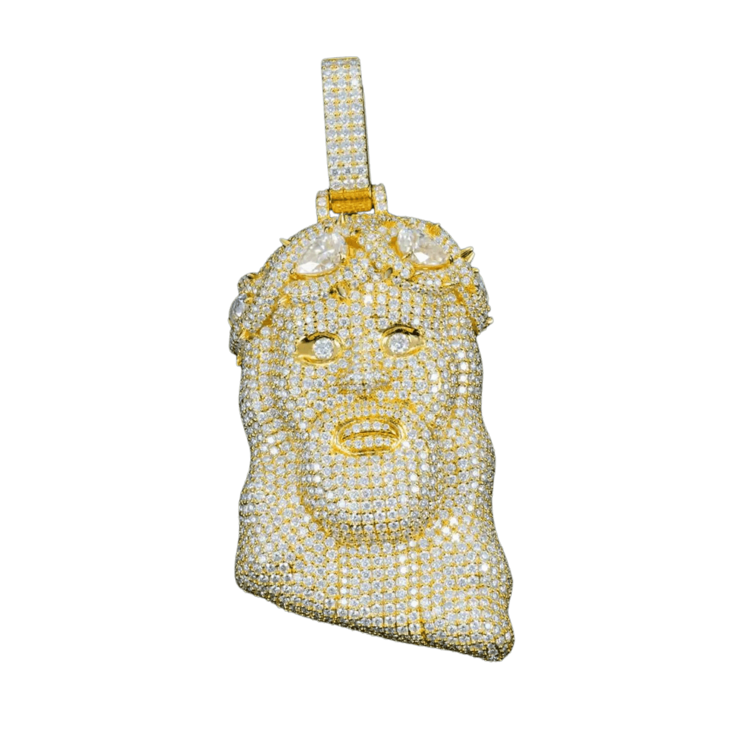Diamond Iced Out Jesus Piece | Yellow Gold - Superior Stirling