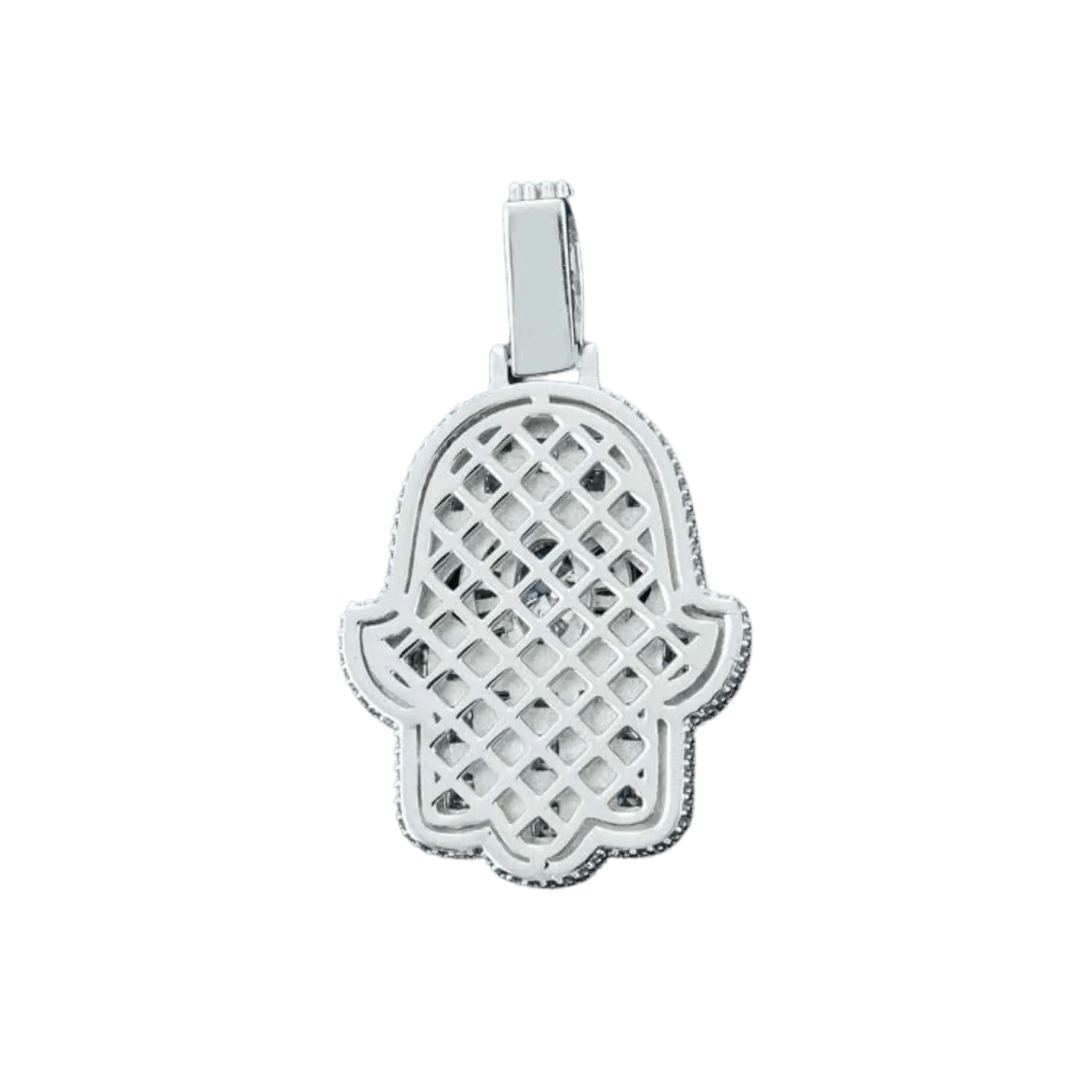 Diamond Princess Cut Hamsa Hand Pendant | White Gold - Superior Stirling